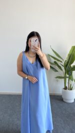 Shaya Asimetrik Kesim Bambu Elbise - Bebe Mavi - Görsel 2