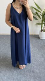 Shaya Asimetrik Kesim Bambu Elbise -Lacivert - Görsel 6