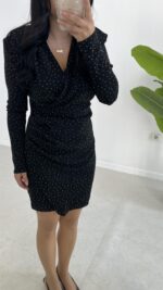 Simli Vatkalı Elbise - Siyah - Görsel 8