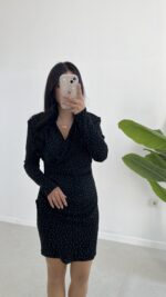 Simli Vatkalı Elbise - Siyah - Görsel 7