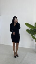 Simli Vatkalı Elbise - Siyah - Görsel 6