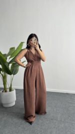 Sırt Dekolteli Tulum - Kahve - Görsel 3