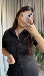 Siyah Likralı Gömlek Pantolon Takım - Görsel 2