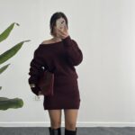 Sofia Kayık Yaka Yün Elbise - Bordo