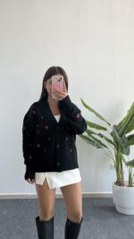 Soole Nakışlı Hırka - Siyah - Görsel 2