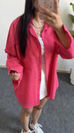 Star Pamuk Keten Gömlek - Fuşya - Görsel 4