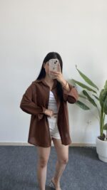 Star Pamuk Keten Gömlek - Kahve - Görsel 2