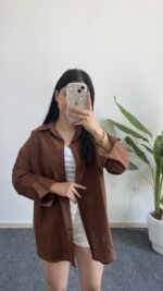 Star Pamuk Keten Gömlek - Kahve