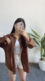 Star Pamuk Keten Gömlek - Kahve - Görsel 4