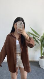 Star Pamuk Keten Gömlek - Kahve - Görsel 3