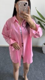 Star Pamuk Keten Gömlek - Pembe - Görsel 2