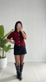 Taida Saç Örgü Hırka - Bordo - Görsel 8