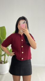 Taida Saç Örgü Hırka - Bordo - Görsel 2