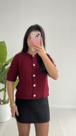 Taida Saç Örgü Hırka - Bordo - Görsel 4