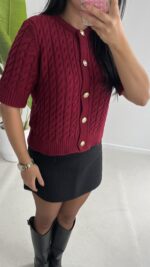 Taida Saç Örgü Hırka - Bordo - Görsel 6