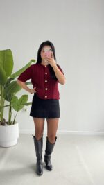 Taida Saç Örgü Hırka - Bordo - Görsel 3