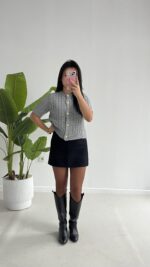 Taida Saç Örgü Hırka - Gri - Görsel 3