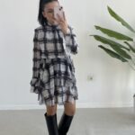 Tetra Volanlı Şifon Elbise - Antrasit