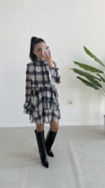 Tetra Volanlı Şifon Elbise - Antrasit