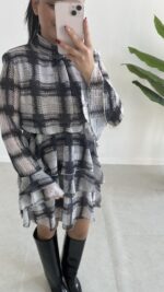 Tetra Volanlı Şifon Elbise - Antrasit - Görsel 3