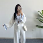 Tiris Nakışlı Kimono Bluz - Beyaz