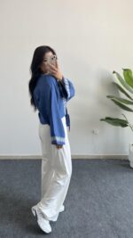 Tiris Nakışlı Kimono Bluz - Lacivert - Görsel 7