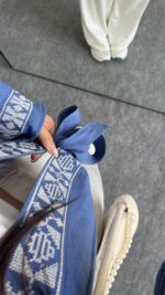 Tiris Nakışlı Kimono Bluz - Lacivert - Görsel 6