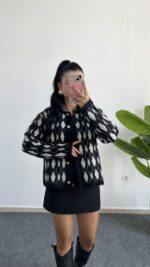 Veleni Baklava Desen Triko Hırka - Siyah - Görsel 4