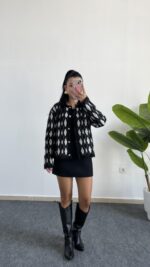 Veleni Baklava Desen Triko Hırka - Siyah - Görsel 3