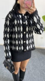 Veleni Baklava Desen Triko Hırka - Siyah - Görsel 6