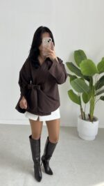 Velera Bağlamalı Gömlek - Kahve - Görsel 3