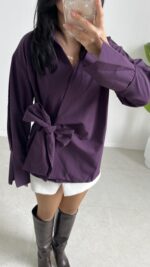 Velera Bağlamalı Gömlek - Mor - Görsel 3