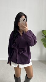 Velera Bağlamalı Gömlek - Mor