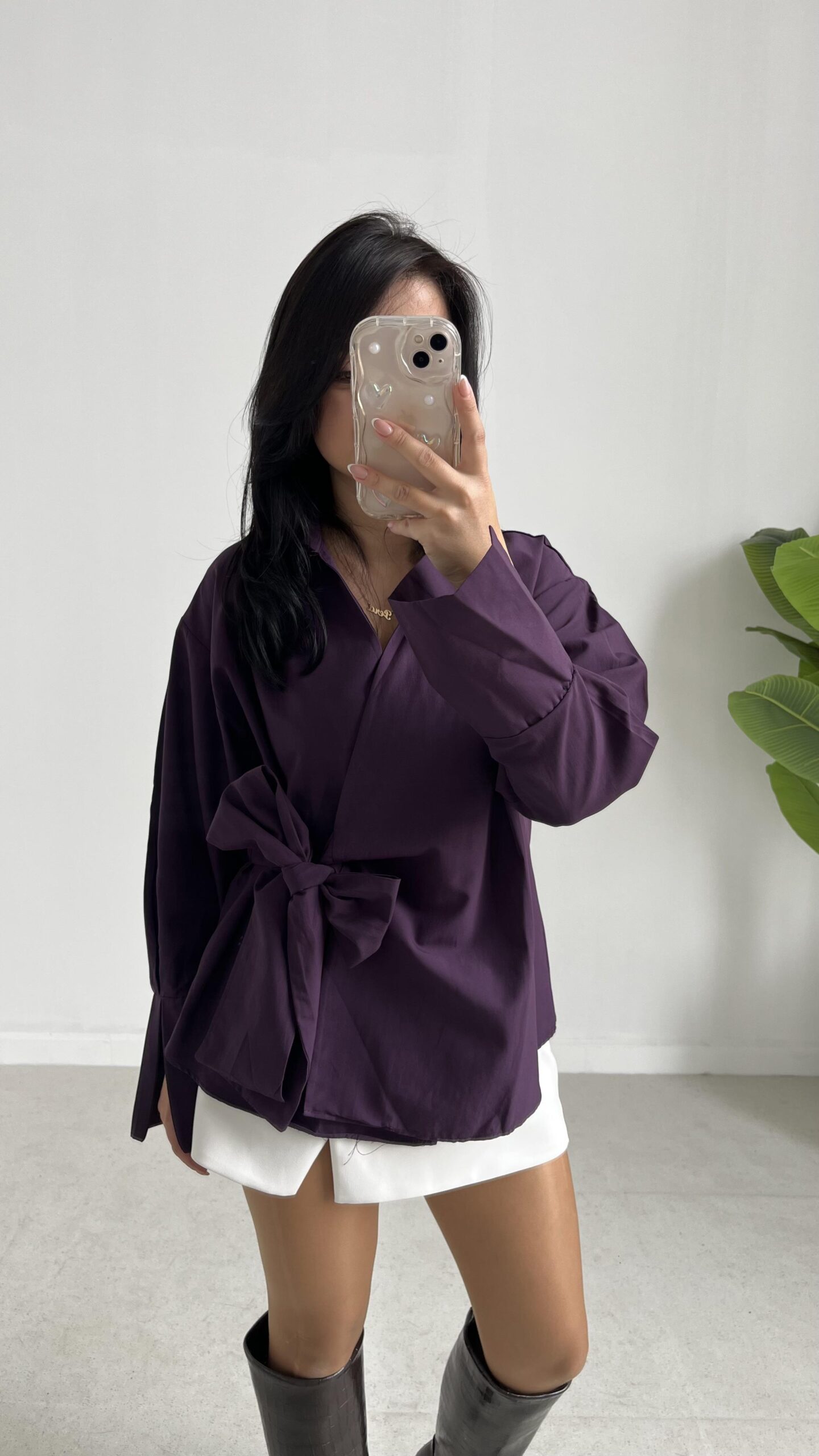 velera-baglamali-gomlek-mor-0d-693.jpeg Velera Bağlamalı Gömlek - Mor - Görsel 1