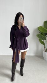 Velera Bağlamalı Gömlek - Mor - Görsel 4