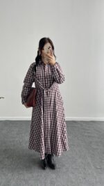 Velin Ekose Maxi Elbise - Bordo - Görsel 6