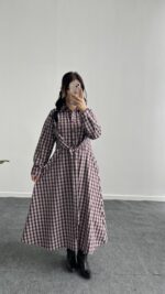 Velin Ekose Maxi Elbise - Bordo - Görsel 8