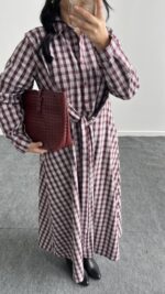 Velin Ekose Maxi Elbise - Bordo - Görsel 3