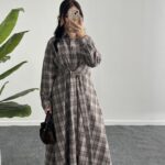 Velin Ekose Maxi Elbise - Kahve