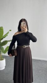 Veny Asimetrik Tül Etek - Kahve - Görsel 5