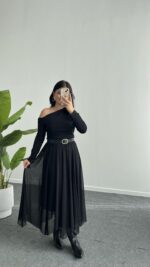 Veny Asimetrik Tül Etek - Siyah - Görsel 5