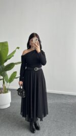 Veny Asimetrik Tül Etek - Siyah - Görsel 3