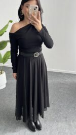 Veny Asimetrik Tül Etek - Siyah - Görsel 2