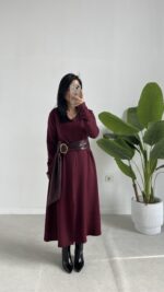 Vetra Çan Kemerli Elbise - Bordo - Görsel 6