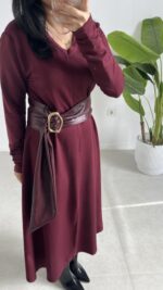 Vetra Çan Kemerli Elbise - Bordo - Görsel 4