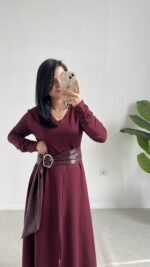 Vetra Çan Kemerli Elbise - Bordo - Görsel 2