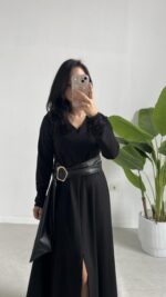 Vetra Çan Kemerli Elbise - Siyah - Görsel 2