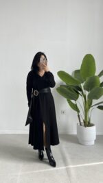 Vetra Çan Kemerli Elbise - Siyah - Görsel 4