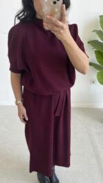 Volas Triko Kuşaklı Elbise - Bordo - Görsel 6