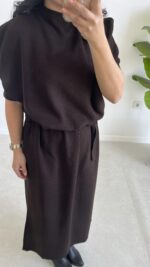 Volas Triko Kuşaklı Elbise - Kahve - Görsel 7